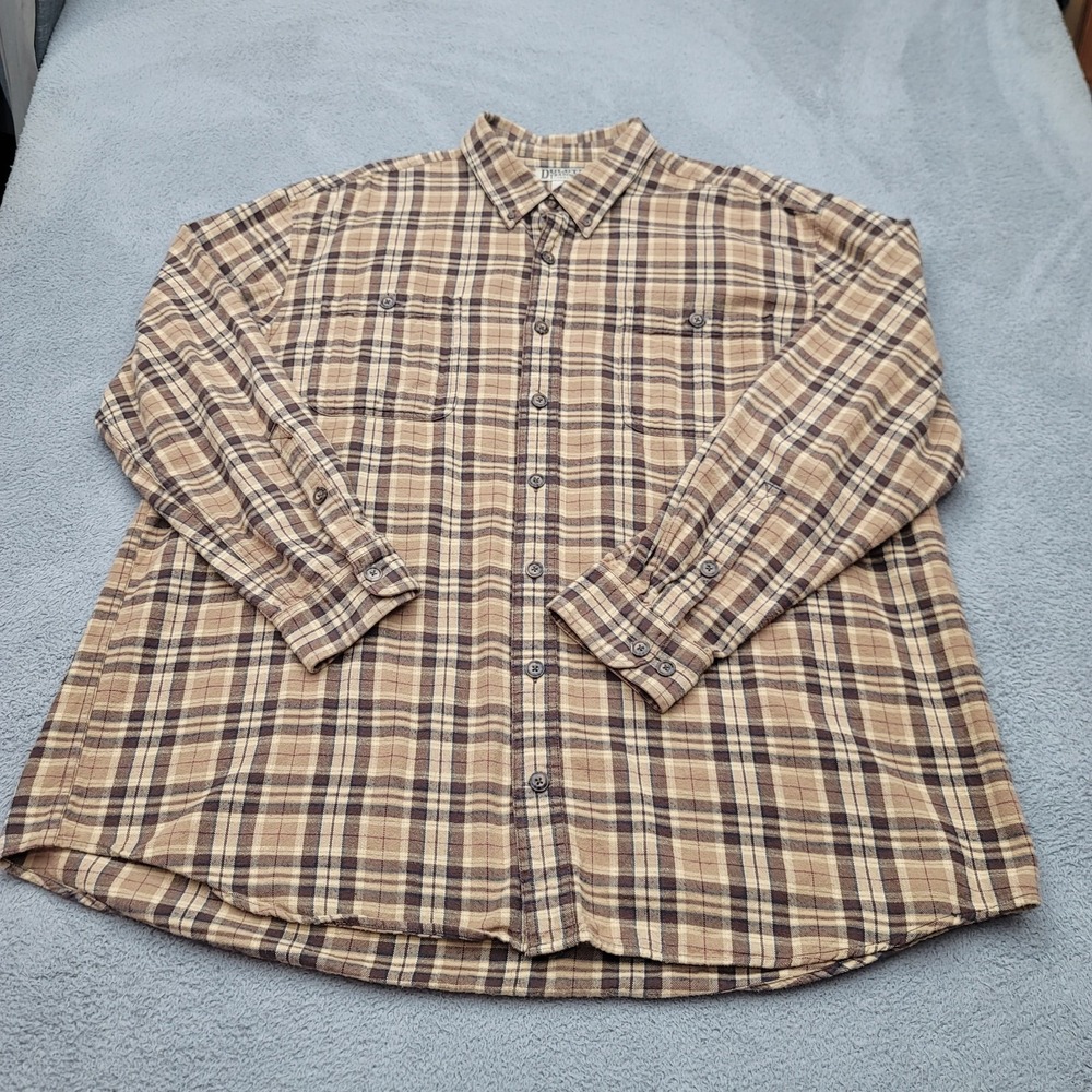 Duluth Trading Co. Shirt Mens 2XL Tall Brown Free Swingin' Flannel Relaxed Fit
